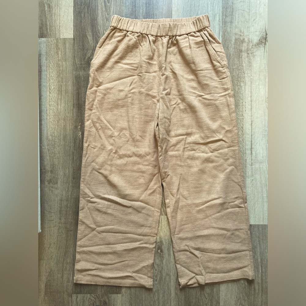 Grae Cove Sloane Linen Pleated Wide Leg pants with pockets • Taupe • size Large